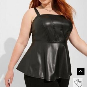 🆕️ BLACK FAUX LEATHER CORSET PEPLUM TOP
